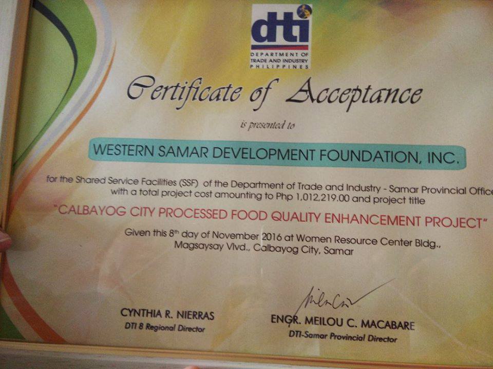 DTI SAMAR TURNED-OVER PHP1.012 WORTH SSF TO CALBAYOG NGO