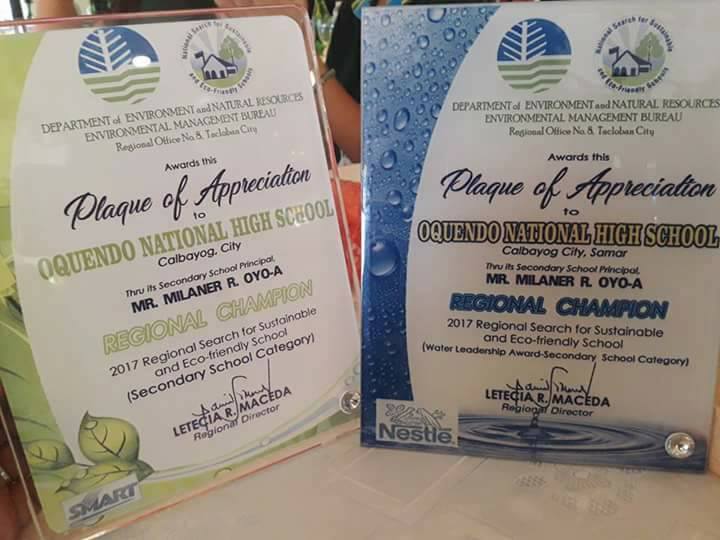 OQUENDO NATIONAL HIGH SCHOOL SOARING WITH ENVIRONMENT-FRIENDLY PROGRAMS REGIONAL CHAMPIONSHIP AWARDS; QUALIFIES TO NATIONAL LEVEL
