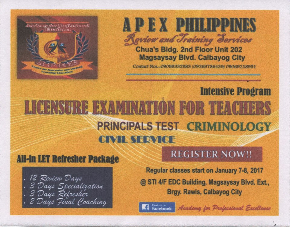 APEX PHILIPPINES REVIEW AND TRAINING CENTER OPENS IN CALBAYOG