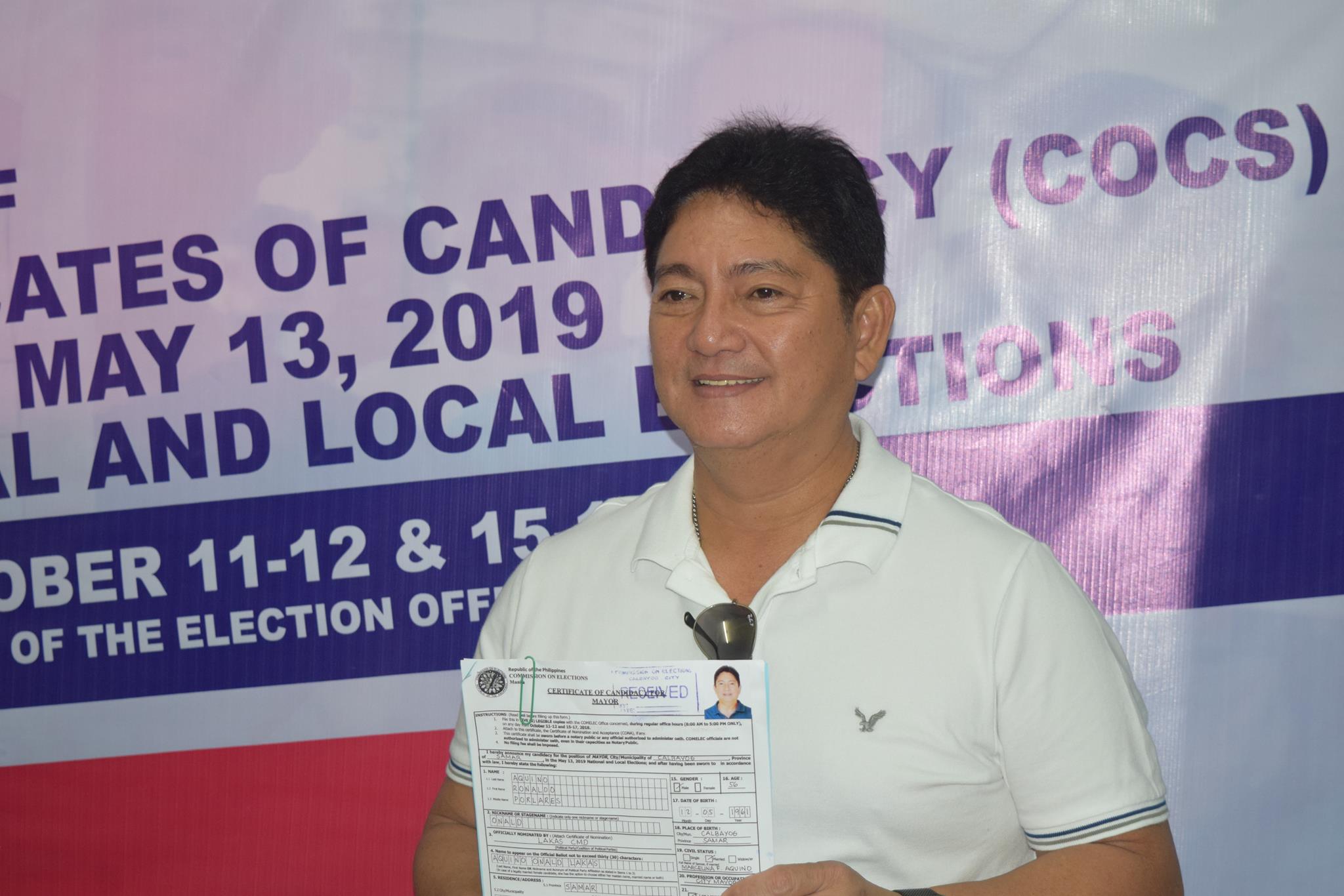 MAYOR AQUINO BIDS FOR 3RD AND LAST TERM; FILES COC