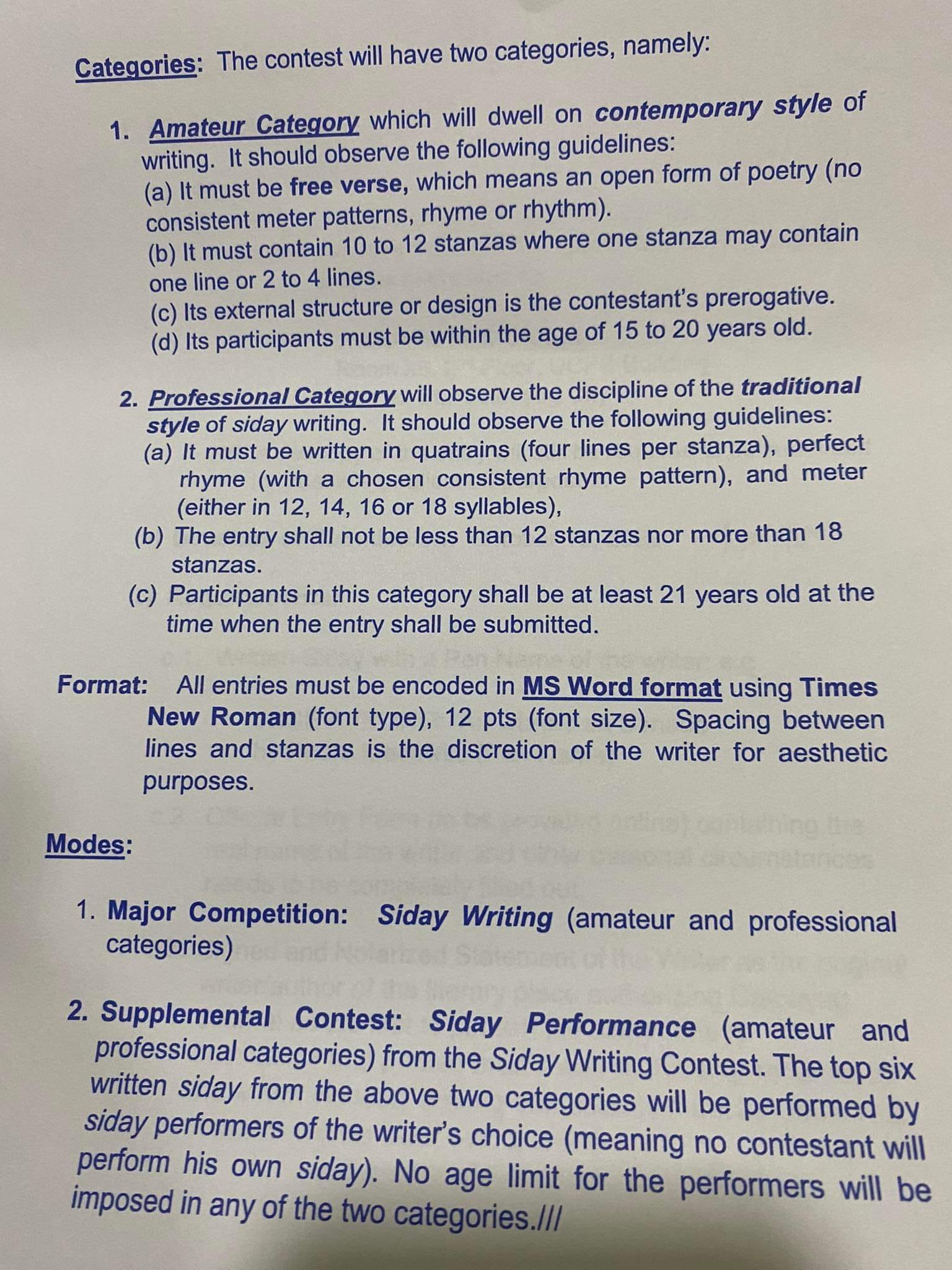 JOSE AVELINO: AN OBRERO SA SENADO, Siday Writing/performance competition, iginlansad; mga ESTEHANON, gin-awhag pumartisipar