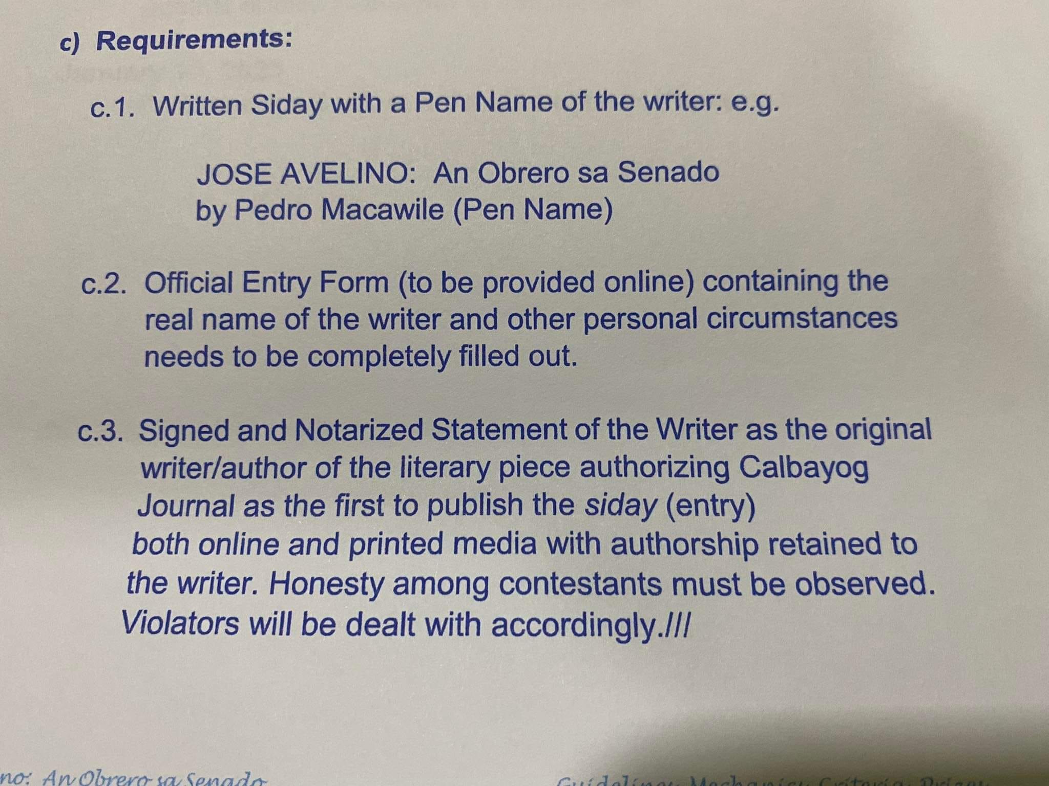 JOSE AVELINO: AN OBRERO SA SENADO, Siday Writing/performance competition, iginlansad; mga ESTEHANON, gin-awhag pumartisipar