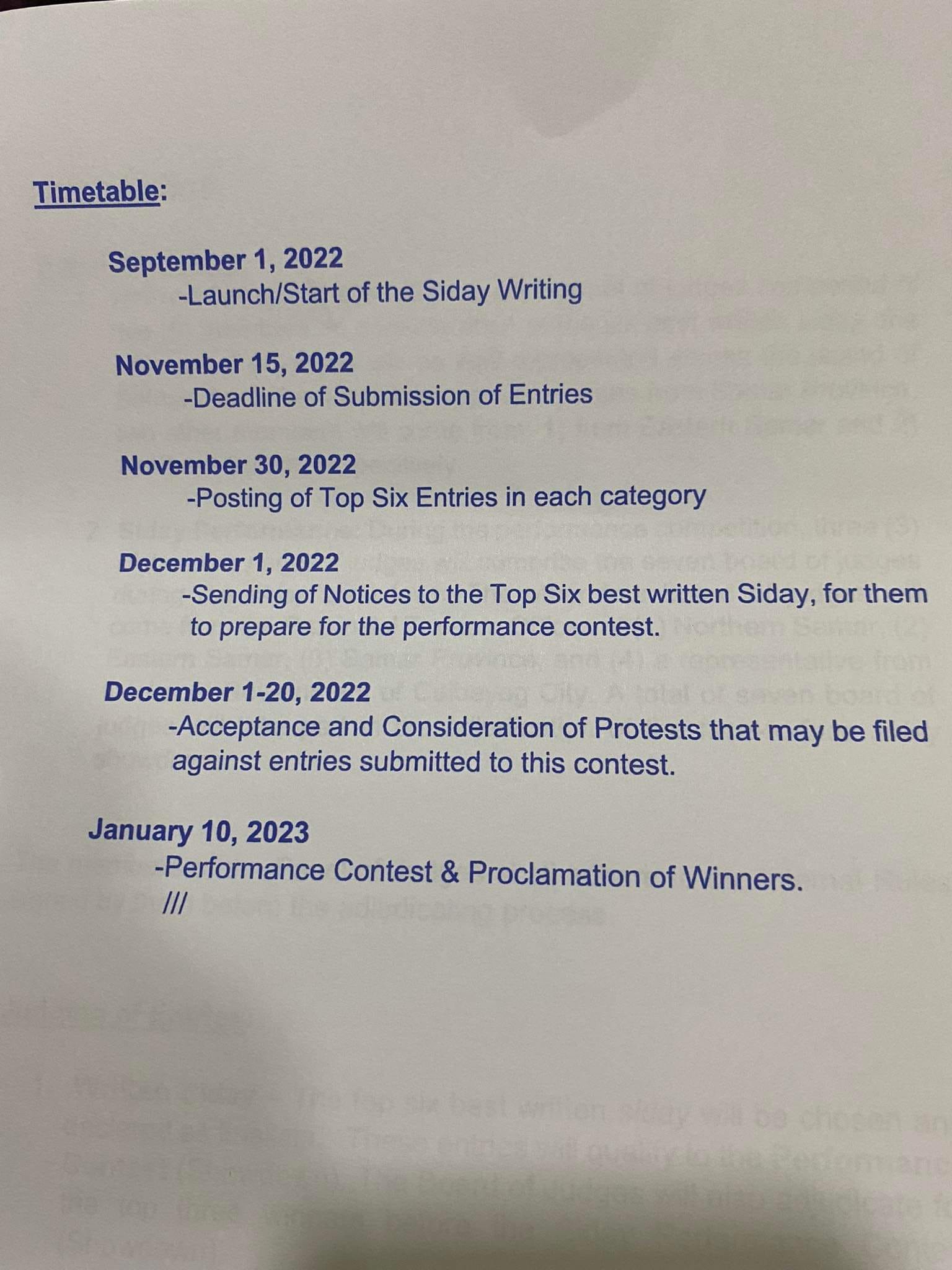 JOSE AVELINO: AN OBRERO SA SENADO, Siday Writing/performance competition, iginlansad; mga ESTEHANON, gin-awhag pumartisipar