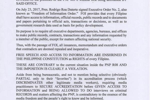 Media Group Statement Released Against PNP RO 8 Press Freedom Violation