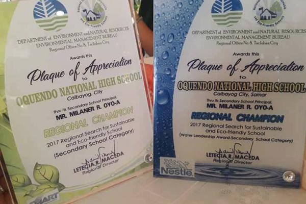 Oquendo National High School Soaring With Environment-Friendly Programs Regional Championship Awards; Qualifies to National Level