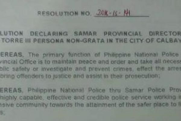 Calbayog City Council Declares Samar Police Provincial Director as "Persona Non-Grata"