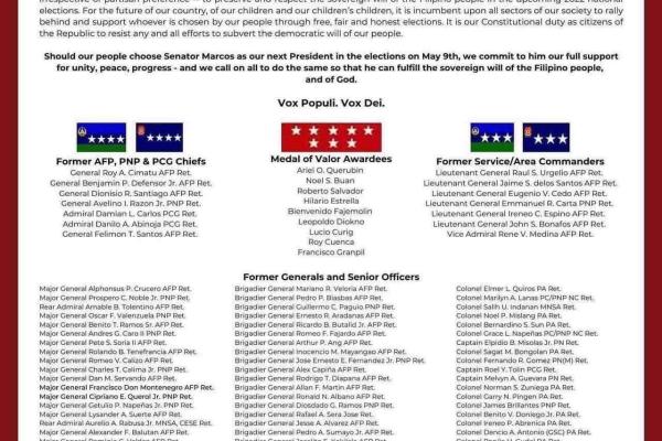 BBM Gets Full Support From Retired Military and Police Officers