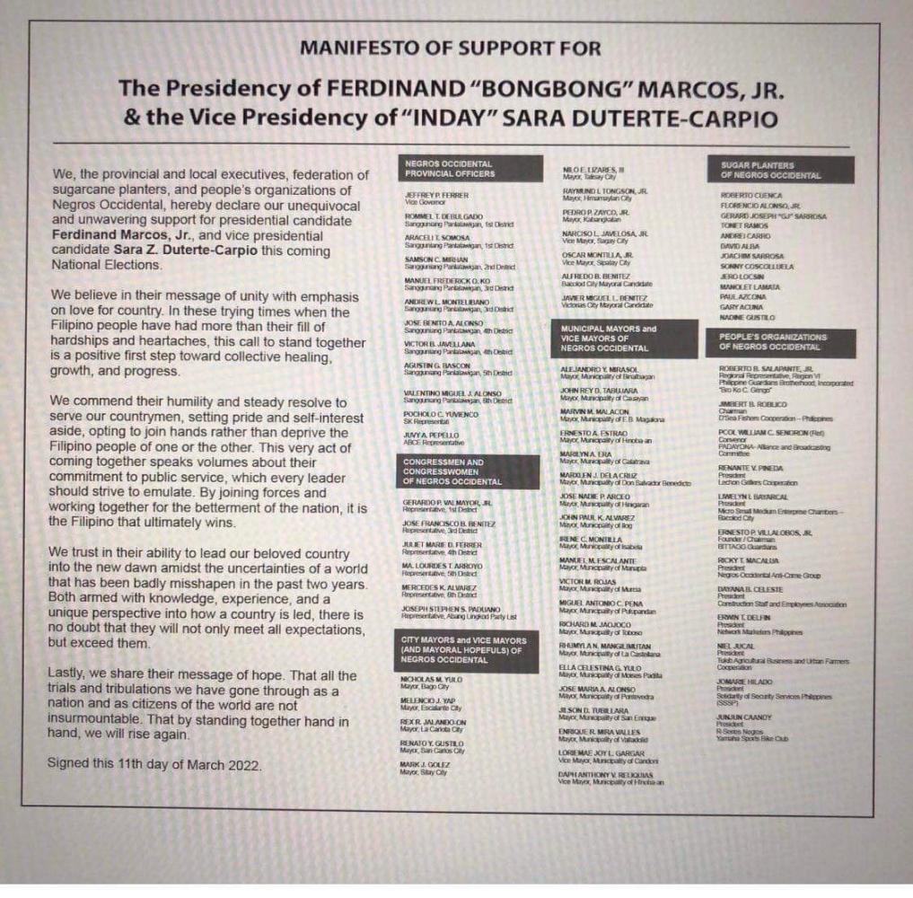 Negros Occ Organizations Manifest Support to BBM-Sara Tandem