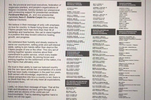 Negros Occ Organizations Manifest Support to BBM-Sara Tandem